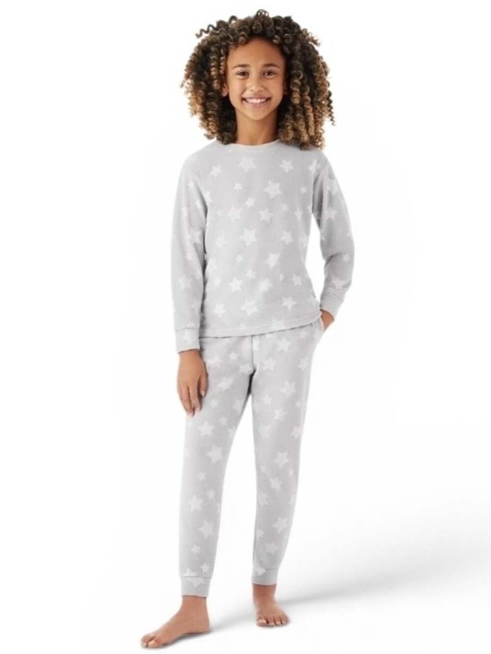Members Mark Cozy Star Print Pajama Set Light Gray Size Small 6/6x